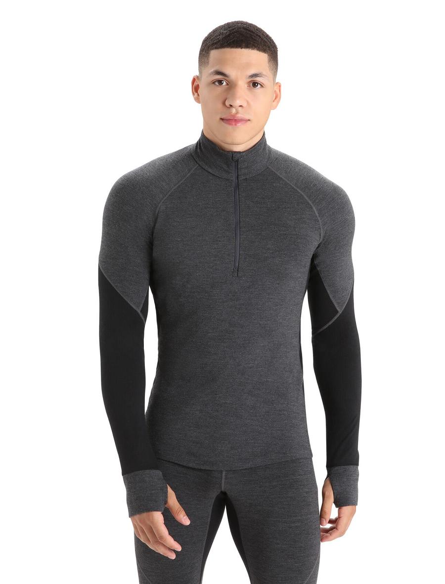 Men\'s Icebreaker BodyfitZone™ Merino 260 Zone Long Sleeve Half Zip Thermal Top Base Layers Jet Heather / Black | CA 1598RVDW